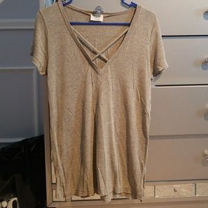 Taupe criss cross v neck